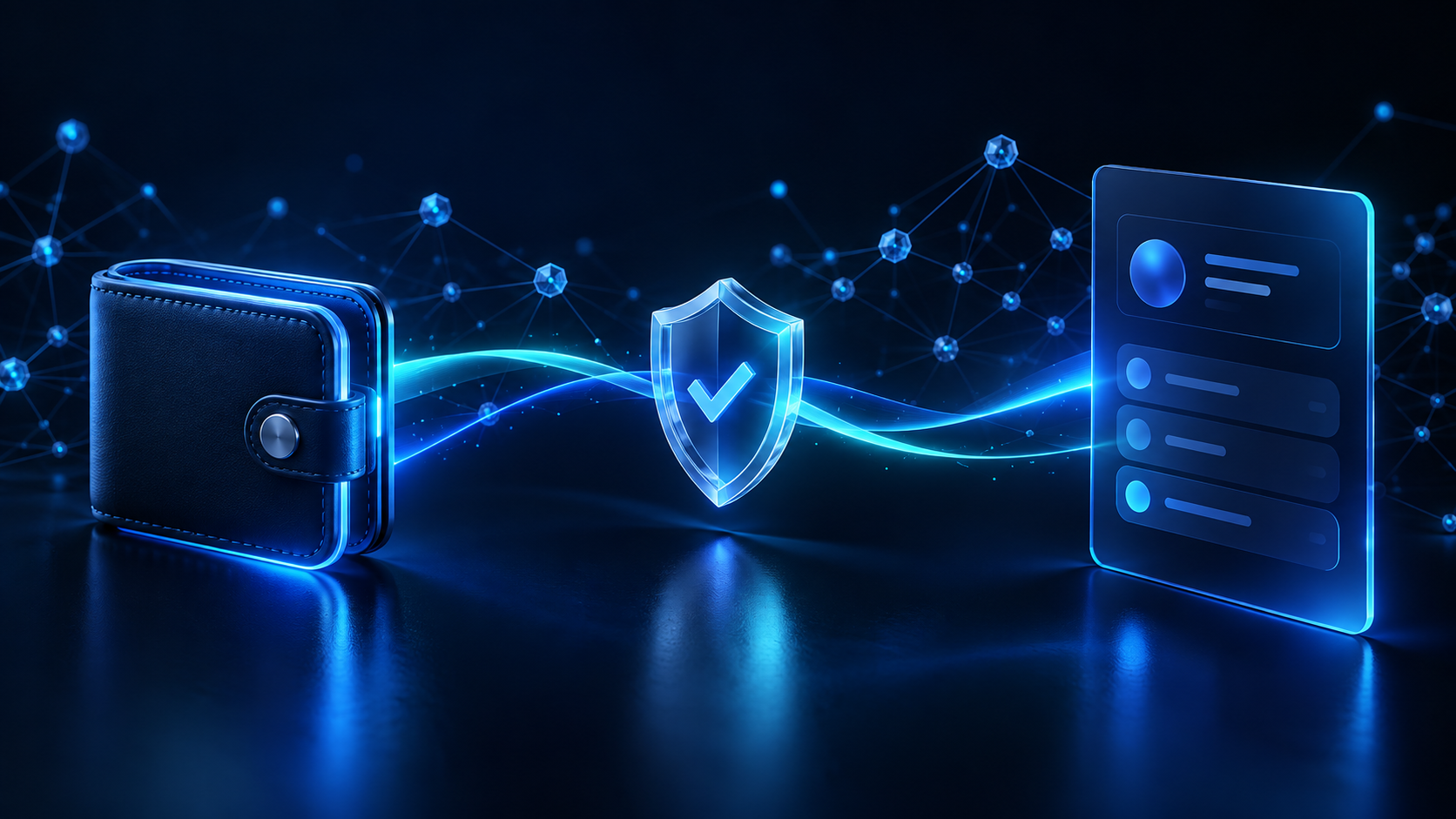 Digital wallet and account connection with a verification shield.